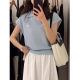Polo neck ice silk sweater front shoulder short-sleeved T-shirt for women in summer loose Korean design niche sleeveless top