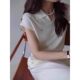 Polo neck ice silk sweater front shoulder short-sleeved T-shirt for women in summer loose Korean design niche sleeveless top