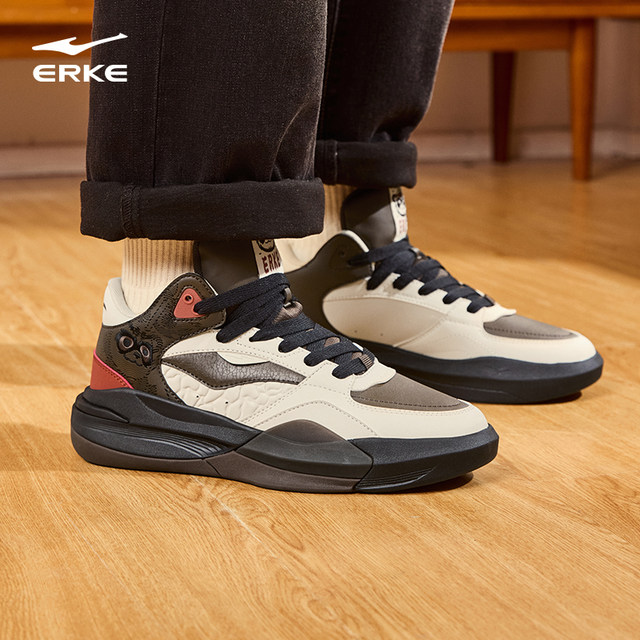 Hongxing Erke men's shoes autumn and winter casual shoes leather warm shoes high top sports shoes plus velvet thick sole cotton shoes