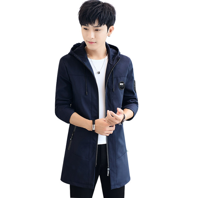 Men's coat spring and autumn new Korean style slim trend handsome mid-length windbreaker men's thin casual jacket