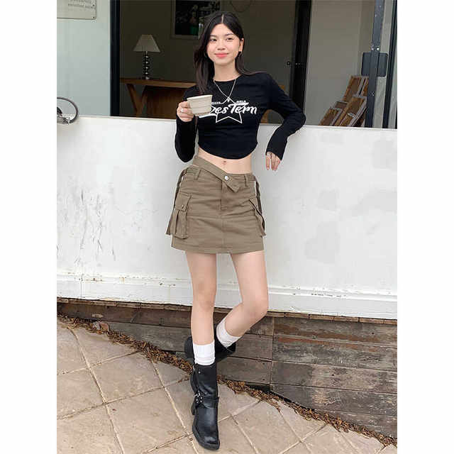 Retro high-waist denim skirt and short skirt for women autumn design hot girl tight A-line hip-pack work skirt
