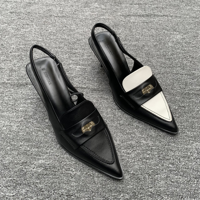 Foreign trade early spring single shoe female new pointed French -style Baotou color -colored small gold coins after empty sandals