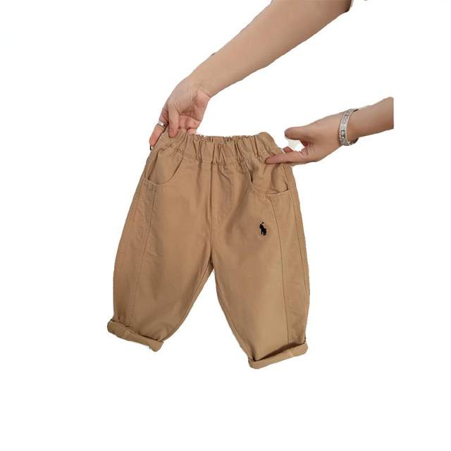 2025 spring new children's pants for boys and girls solid color embroidered carrot pants baby elastic waist trendy casual pants