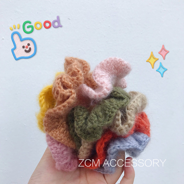 South Korea's early autumn wool large intestine hair circles simple knitted girl ball head color rubber band tie ponytail head rope ornaments
