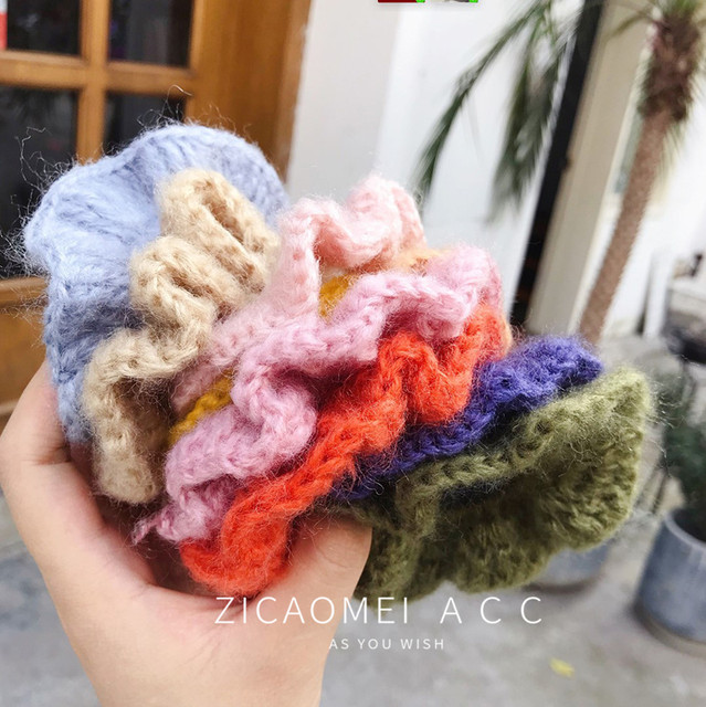 South Korea's early autumn wool large intestine hair circles simple knitted girl ball head color rubber band tie ponytail head rope ornaments
