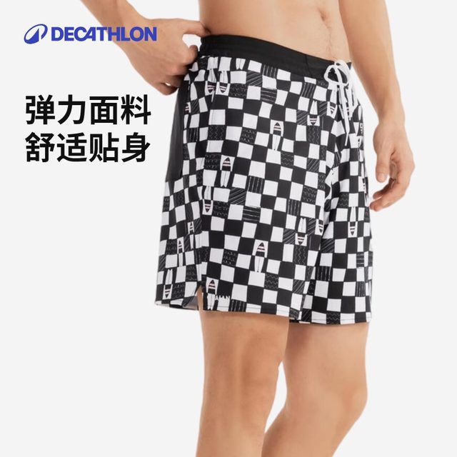 Decathlon swimming trunks men's beach pants swimming trunks anti-embarrassing printed flat corner surfing trousers hot spring men's IVU2