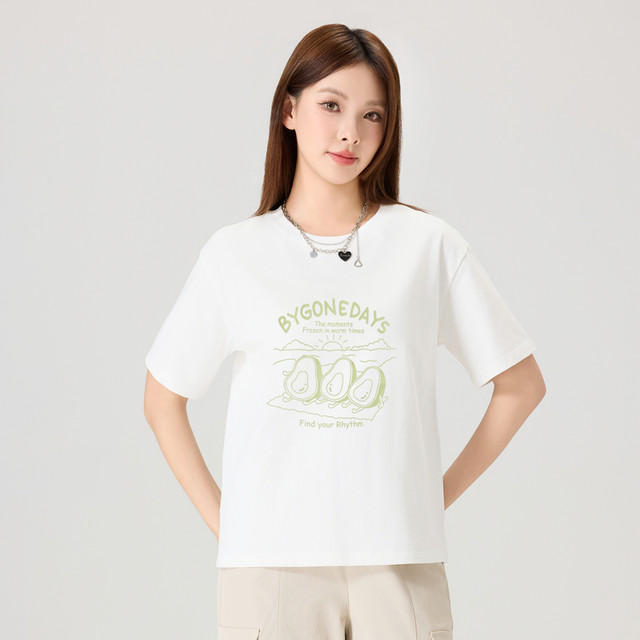 Quick Fish Short Sleeve T-shirt for Women 2025 Summer New Versatile Cartoon Letter Print Shoulder Loose Skin-Friendly Comfortable Top