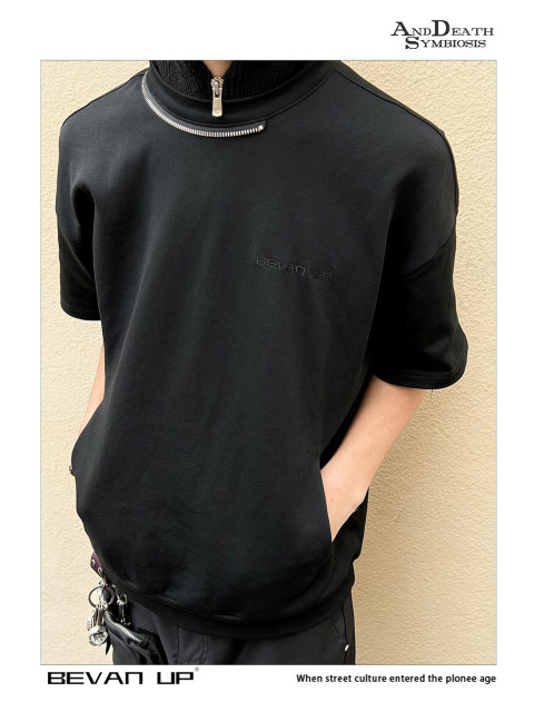 BEVAN UP ZIPPER TEE * Space Cotton 270G Ice-Sensory T-Shirt Roboli Ring Zipper