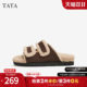 
TATA He and She Retro Fleece Birkenstock Shoes Women's Shoes Casual Furry Shoes Warm Slippers Spring New Model CY401AT5
