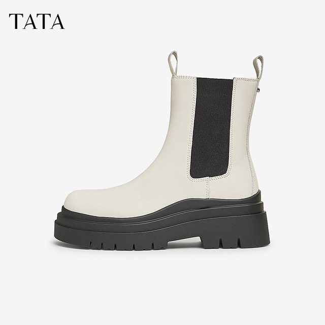 TATA Her British thick bottom Chelsea boot women's boots plus velvet leather smoke boots short boots in winter 7C960dz4
