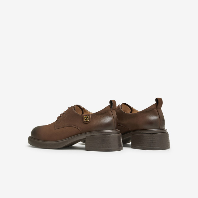 Tata British thick heel Oxford shoes women's retro single shoes small leather shoes 2024 autumn new style WU201CM4