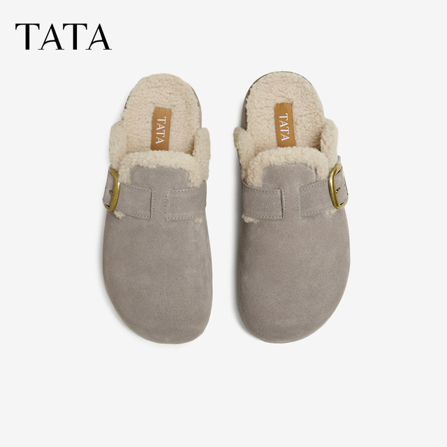 
TATA Women's Shoes 2025 New Velvet Birkenstocks Thick-Soled Casual Shoes Outerwear Cotton Slippers 4UL02DH5
