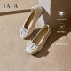 TATA He and Her Women's Shoes 2025 Fine Cream Flat Sole Single Shoes Genuine Leather Casual Shoes Women's Night Shoes Mom's Shoes