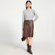 Italian top layer sheepskin skirt front zipper mid-length leather skirt high waist commuter color retro A-line leather skirt