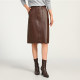 Italian top layer sheepskin skirt front zipper mid-length leather skirt high waist commuter color retro A-line leather skirt