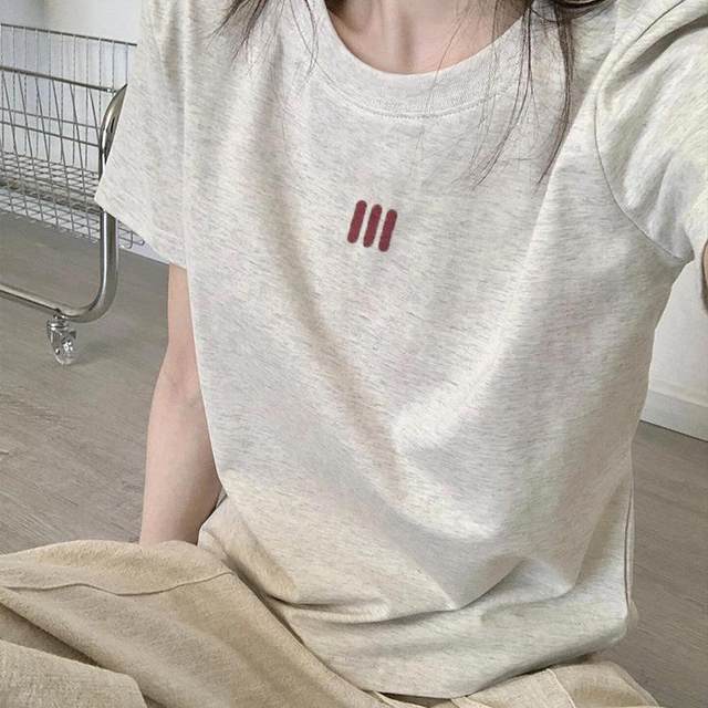 Women's 2025 new hot summer American slim fit slim gray large-size pure cotton top trendy
