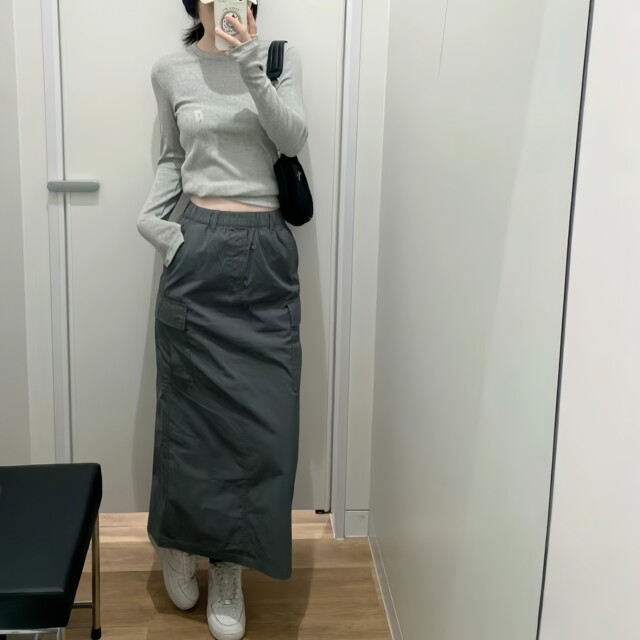 U casual work skirt retro slit skirt double pocket loose elastic waist hip long skirt women 464890
