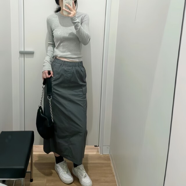 U casual work skirt retro slit skirt double pocket loose elastic waist hip long skirt women 464890

