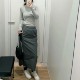 U casual work skirt retro slit skirt double pocket loose elastic waist hip long skirt women 464890
