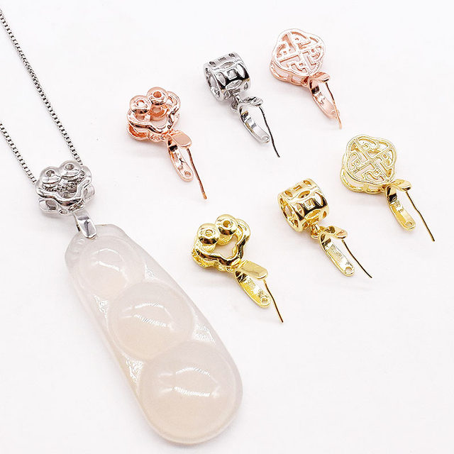 925 silver -plated seeds buckle long needle jade pendant buckle DIY jadeite jade buckle head plated 24K gold necklace pendant buckle buckle