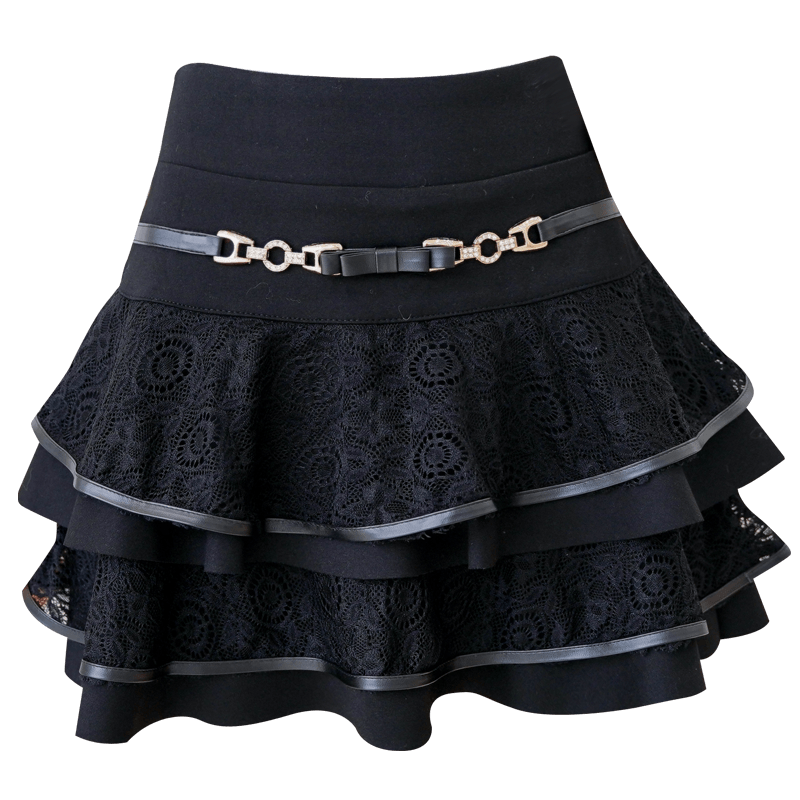 Lace cake skirt pleated short skirt for women in spring and summer new high-waisted slim large size versatile A-line puffy skirt
