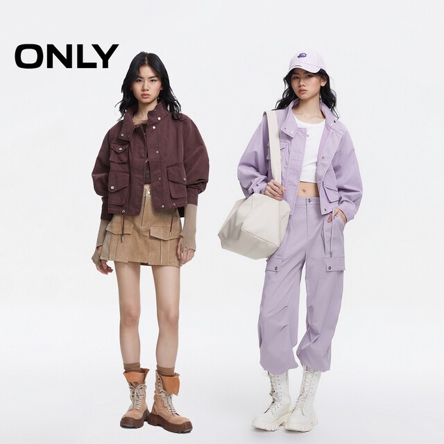 ONLY2025 summer new commuter style asymmetric multi-pocket stand collar loose bat sleeve short jacket for women
