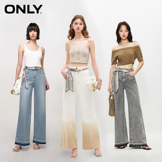 ONLY summer fashion breasted color block high waist loose bell-bottom jeans women 124132078