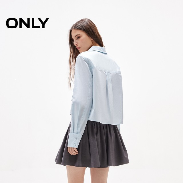 ONLY2025 summer new lace-up bow solid color straight shoulder straight slim lapel long sleeve short shirt for women