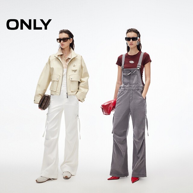 
ONLY2025 summer new style wide shoulder strap loose straight pants classic age-reducing overalls trousers casual pants for women
