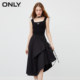 ONLY temperament suspender tea skirt dress irregular skirt hem small black skirt waist square collar slim dress women's dress