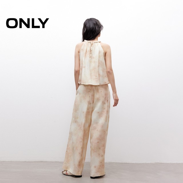 ONLY2025 summer new light people wear neck halter design light breathable loose linen suit casual pants for women