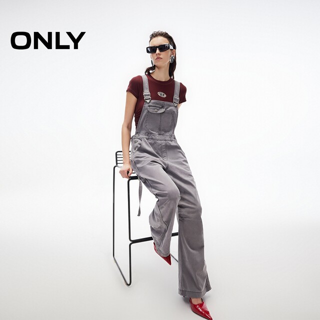 
ONLY2025 summer new style wide shoulder strap loose straight pants classic age-reducing overalls trousers casual pants for women