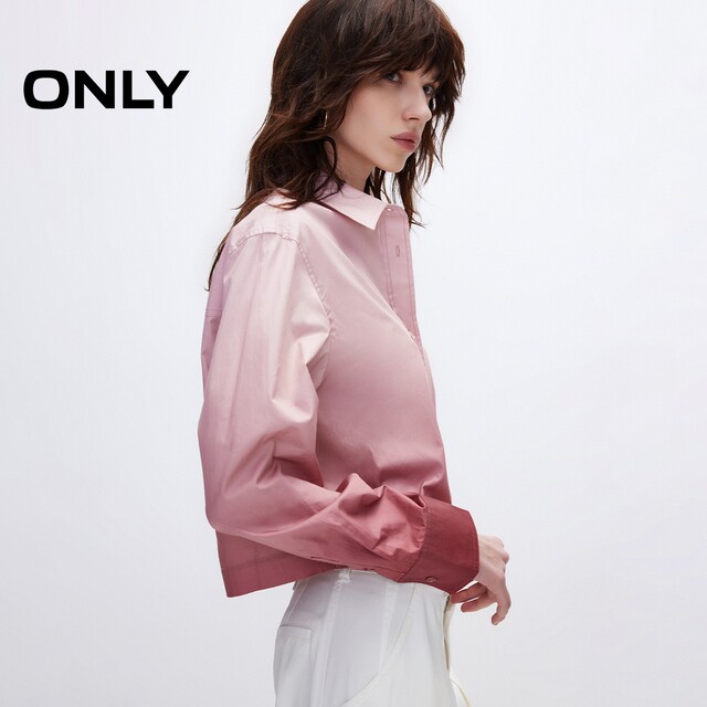 ONLY2025 summer new modern lady style pure cotton gradient loose long-sleeved shirt for women 125105015
