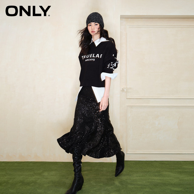 ONLY Winter Fashion Versatile Stretch Sequined Fishtail Midi Skirt Women's 123416008