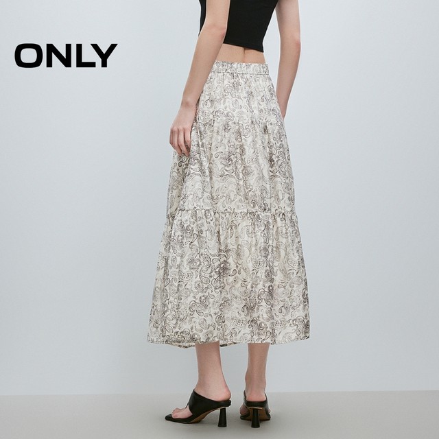 ONLY2025 summer new Laiser skin-friendly lining slim splicing umbrella high waist white skirt for women
