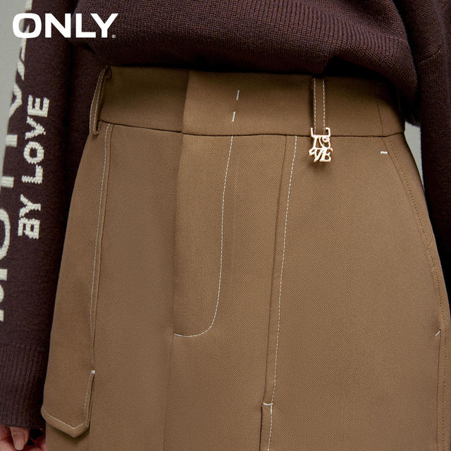 ONLY summer fashion temperament high waist large pocket A-line mid-length skirt for women