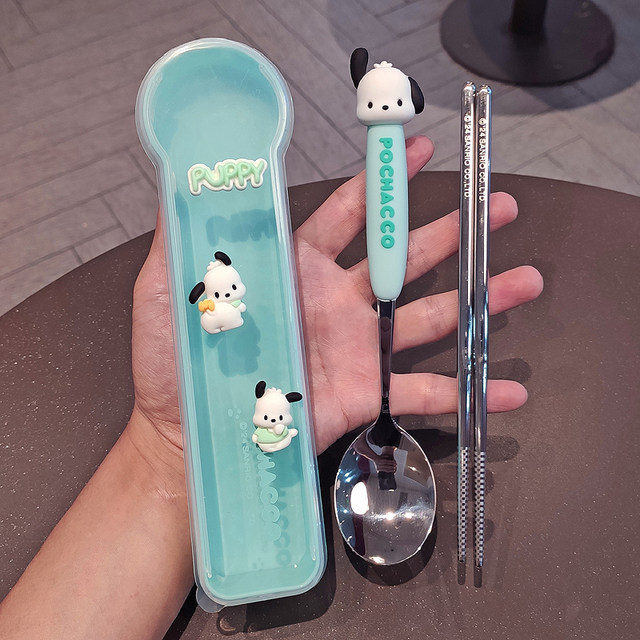 
Genuine Sanrio 304 stainless steel portable tableware single children's cartoon chopsticks spoon office worker three-piece set