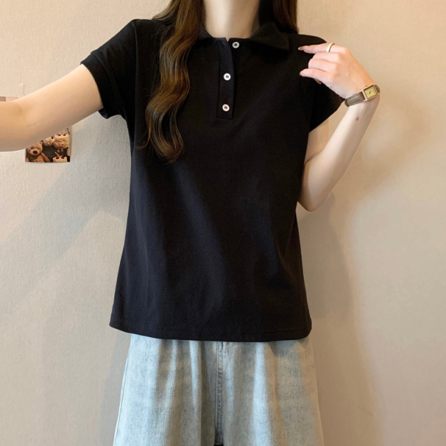 Summer 2025 new lapel POLO shirt short-sleeved T-shirt for women in summer Korean style slim cotton rag-sleeved top trendy