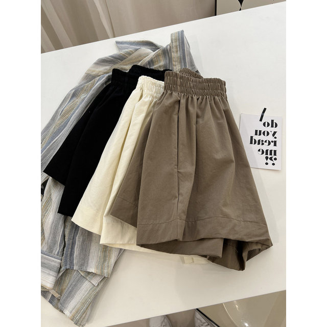 Retro chic Hong Kong style casual shorts for women in summer versatile high waist Korean style loose casual straight A-line waist hot pants