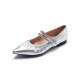 Lairsdan new fashionable silver sheepskin pointed toe flat-sole Mary Jane single shoes for women 12420