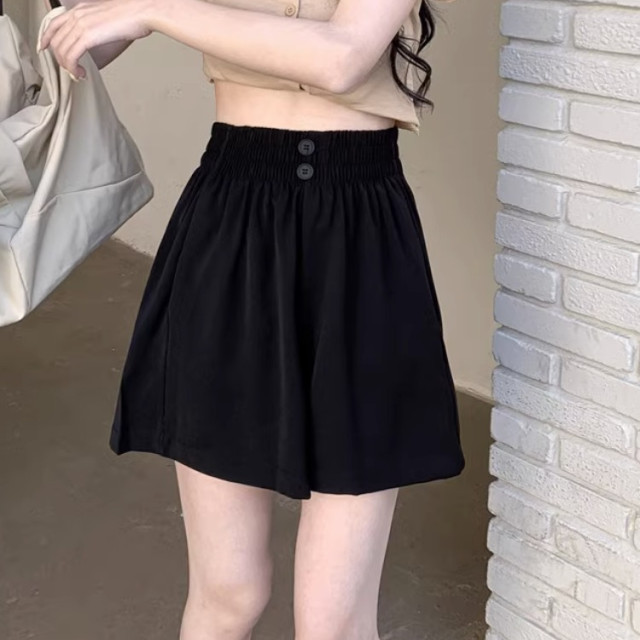 Black suit shorts, women in summer, thin waist, thin, loose casual small, ice silk large size A -line 5 five -point pants