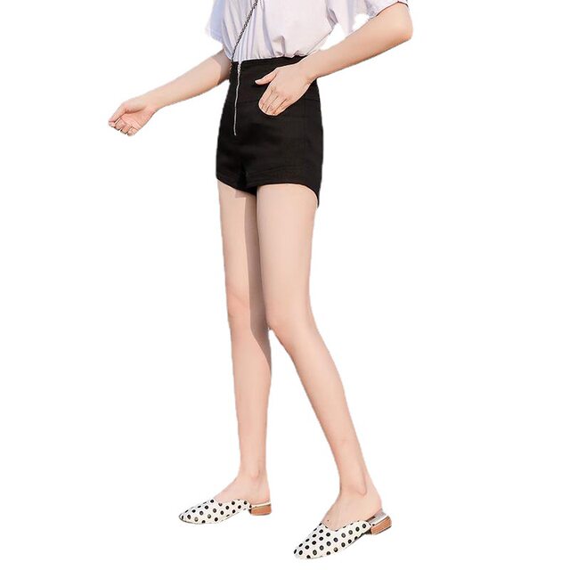 Black lower body missing base suit shorts for women with high waist slim A-line summer thin tight hot pants