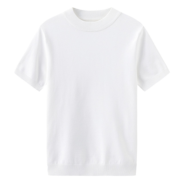 Trending short -sleeved sweater men's solid color knitwear slim bottoming shirt stands up and collar half -sleeved coat T -shirt and half -high collar shirt
