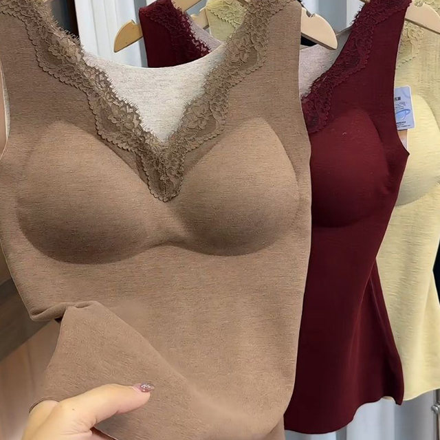 
2025 autumn and winter new style double-sided brushed warm sling beautiful back female eyelashes lace V-neck skin-friendly cashmere vest