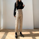 Khaki down pants for women wearing fashionable winter high waist loose slim and thickened nine-point casual wide-leg straight pants