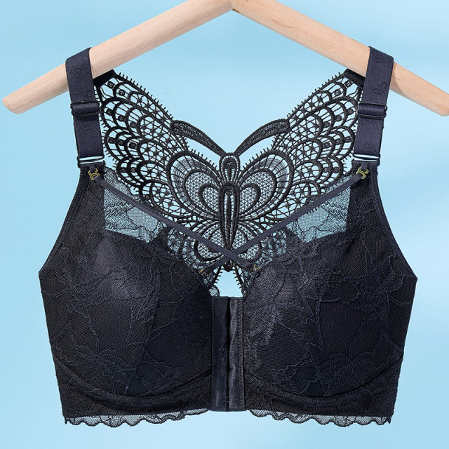 Summer no steel rings and large size beautiful back large breasts show small gathering front buckle adjustment type gathering anti-sagging underwear for women
