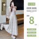 White lace spliced ​​skirt for women in spring and summer high waist covering hips large swaying A-line skirt sweet wood ear cake long skirt