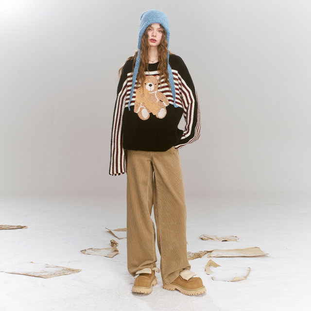 Fairy pocket retro corduroy straight-leg pants for women 2025 spring new loose slim casual wide-leg pants