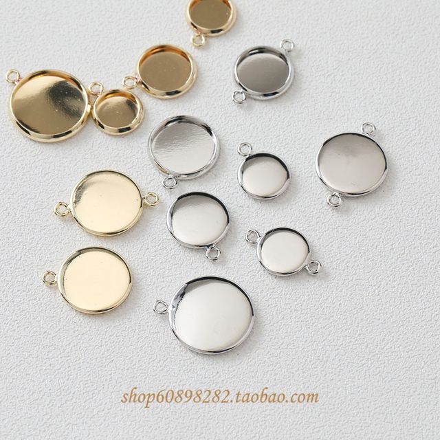 
Color-preserving 14K electroplated round double hanging single hanging ring surface empty tray handmade diy inlaid tray basic material accessories