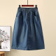 
Blue denim skirt for women mid-length 2025 summer thin elastic high waist breasted A-line loose and thin